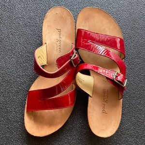 Paul Green red leather slide shoes.